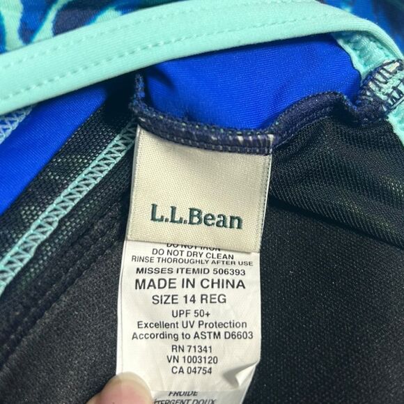 L.L. Bean UPF 50+ Swimsuit Green and Blue Floral One Piece Swimsuit Flowers 14 - Picture 6 of 8